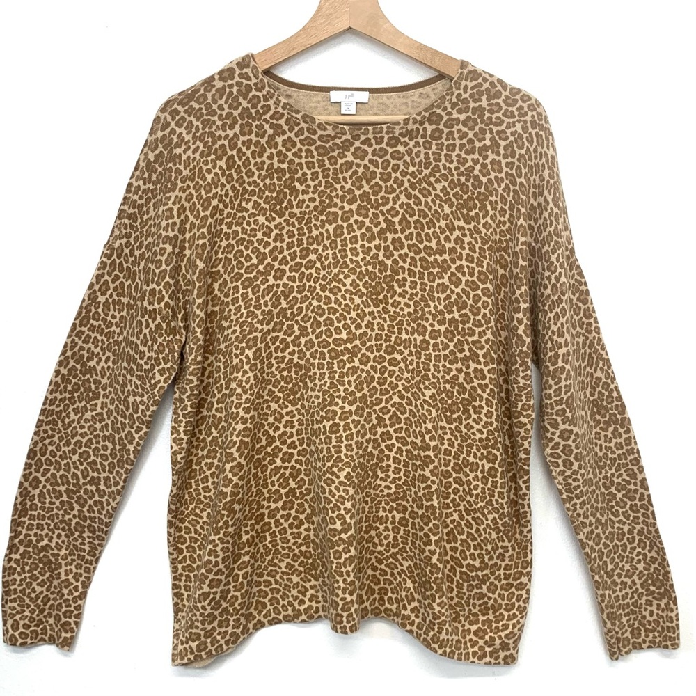 J Jill Pull Over Leopard Print Sweater Woman MP  Long Sleeve Cotton Blend Office